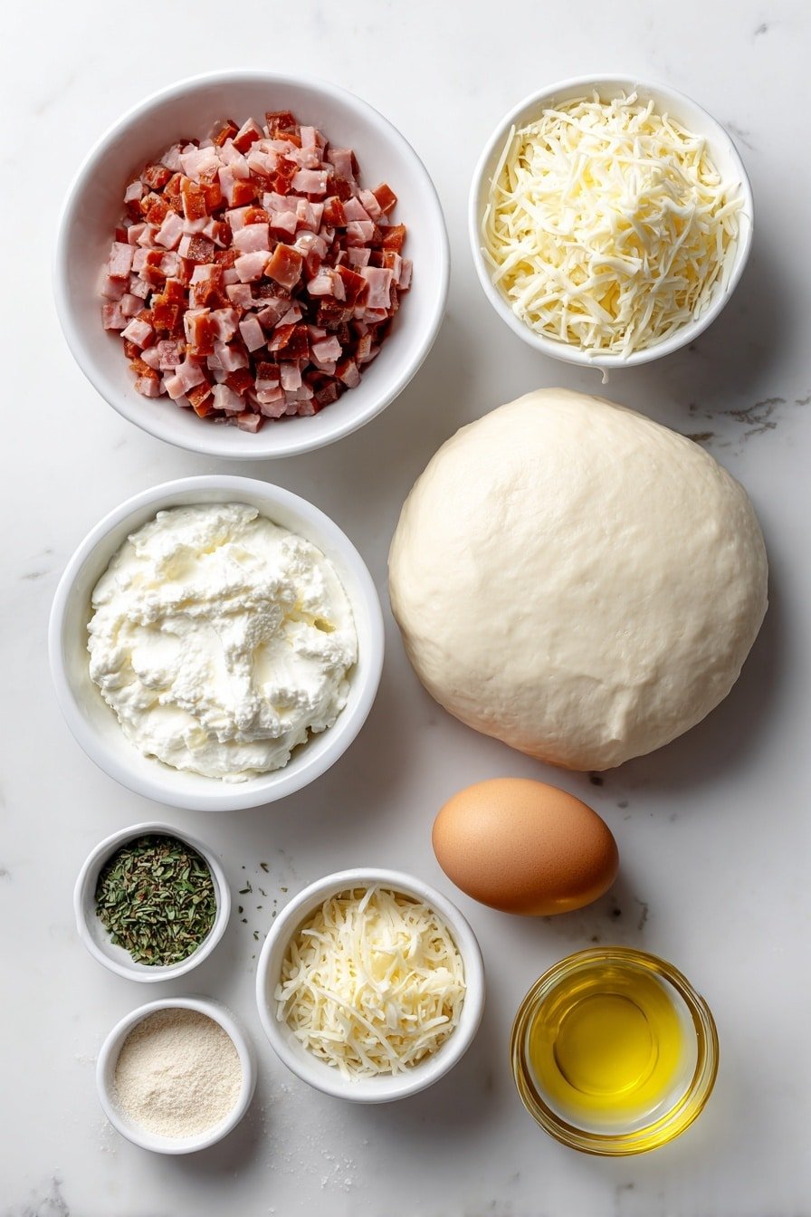 Cheese and Ham Calzones Recipe - Ingredients Image — Cheese and Ham Calzones, Cheese and Ham Calzones Recipe, Homemade Calzones, Italian Calzones, Easy Calzones Recipe