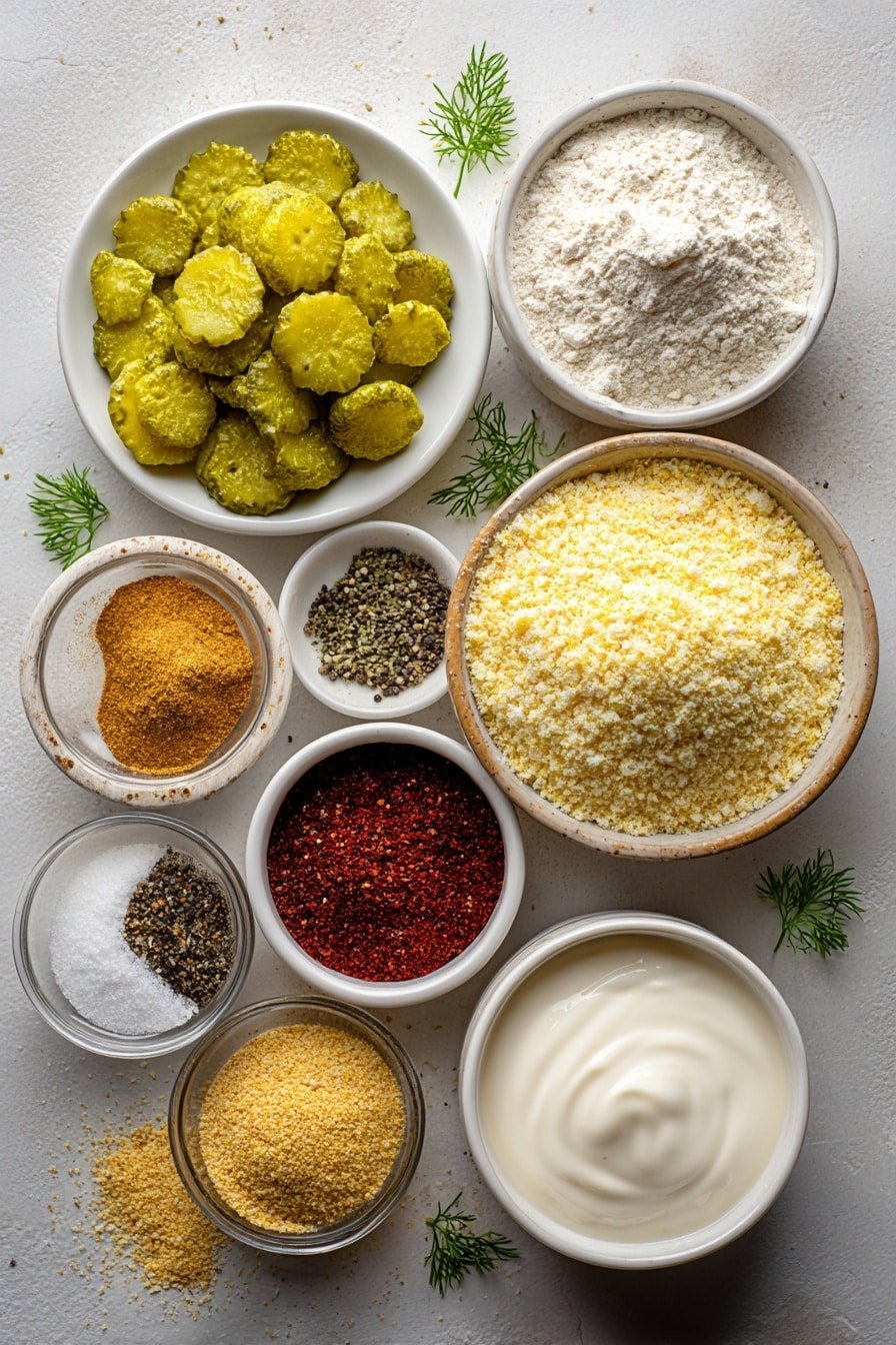 Crispy Air Fryer Pickles Recipe - Ingredients Image — Crispy Air Fryer Pickles, easy pickle snacks, homemade air fryer pickles, crunchy pickle chips, healthy fried pickle recipe