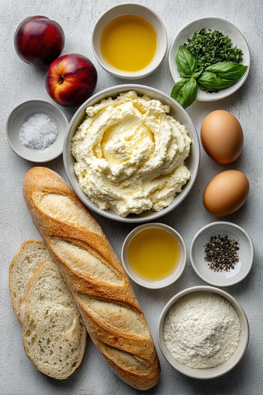 Peach Ricotta Bruschetta Recipe - Ingredients Image — Peach Ricotta Bruschetta, peach and ricotta appetizer, summer bruschetta ideas, easy fruit appetizer, fresh peach recipes