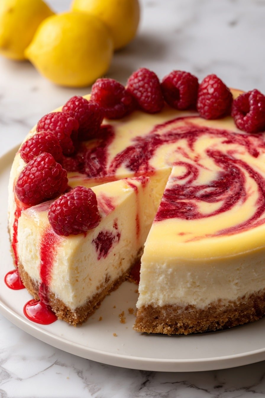 Lemon Raspberry Swirl Cheesecake Recipe - Article Image 2 — Lemon Raspberry Swirl Cheesecake, lemon raspberry cheesecake, citrus berry dessert, no-bake cheesecake with raspberry, elegant summer dessert