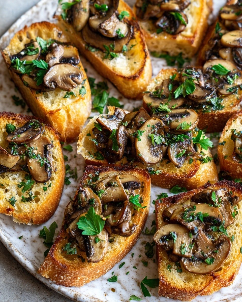 Mushroom and Gruyère Crostini Recipe - Recipe Image — Mushroom and Gruyère Crostini, delicious mushroom crostini, easy appetizer recipes, savory mushroom tartines, gourmet crostini ideas