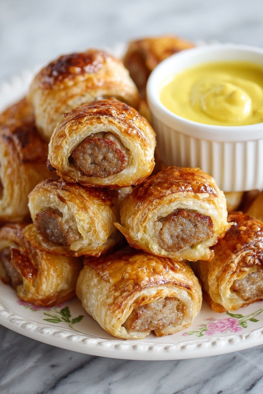 Kilted Sausage Bites with Cheesy Glaze Recipe - Article Image 1 — Kilted Sausage Bites with Cheesy Glaze, sausage appetizer ideas, party snack recipes, easy appetizer recipes, cheesy sausage bites