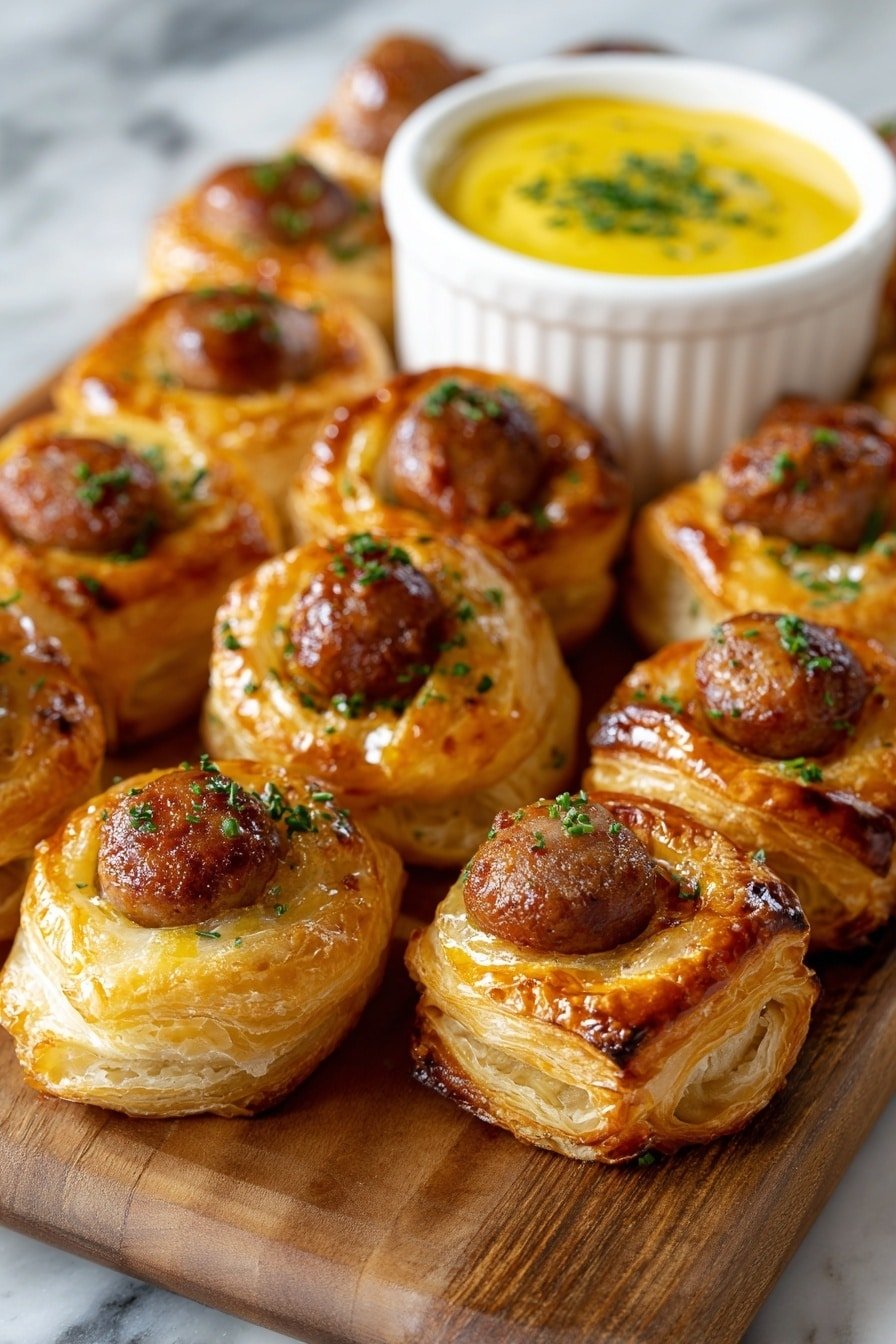 Kilted Sausage Bites with Cheesy Glaze Recipe - Article Image 2 — Kilted Sausage Bites with Cheesy Glaze, sausage appetizer ideas, party snack recipes, easy appetizer recipes, cheesy sausage bites