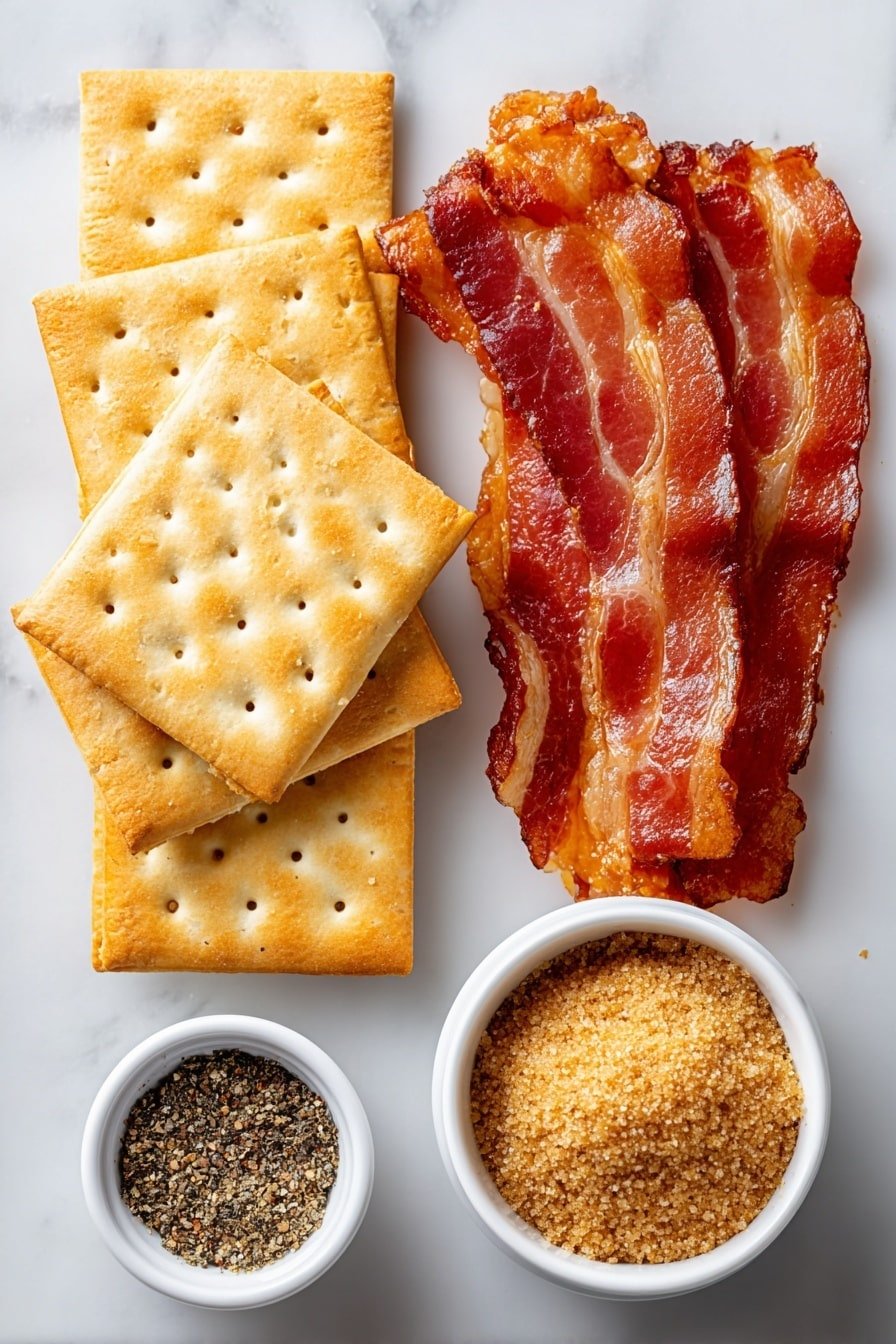 Bacon Crackers with Sweet and Salty Flavor Recipe - Ingredients Image — Bacon Crackers with Sweet and Salty Flavor, Bacon Crackers recipe, Sweet and Salty Bacon Snacks, Easy Bacon Crackers, Savory and Sweet Snack Ideas