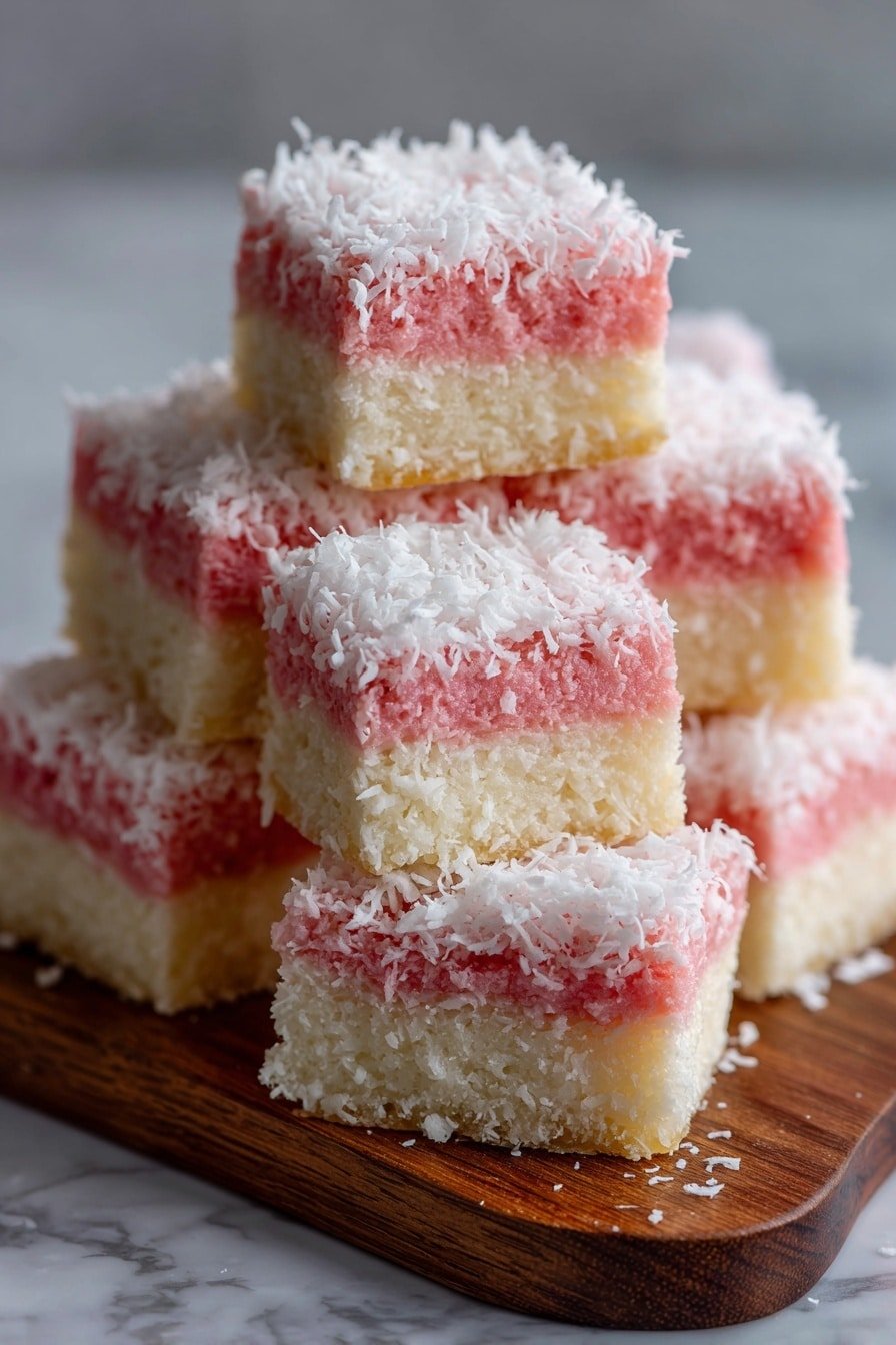 Pink Coconut Snow Bars Recipe - Article Image 2 — Pink Coconut Snow Bars, Pink Coconut Snow Bars recipe, coconut dessert bars, easy coconut snow bars, homemade coconut treat