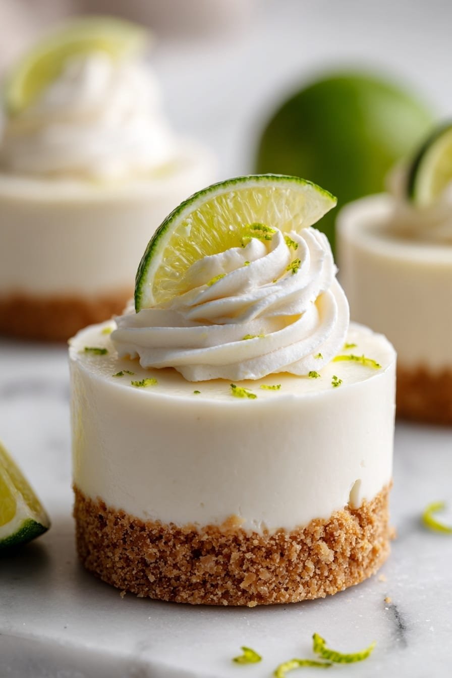 Mini Key Lime Kiwi Cheesecakes Recipe - Article Image 2 — Mini Key Lime Kiwi Cheesecakes, Key Lime Kiwi Cheesecake, Fresh Fruit Cheesecake, Easy Mini Cheesecake Recipe, Citrus Kiwi Dessert