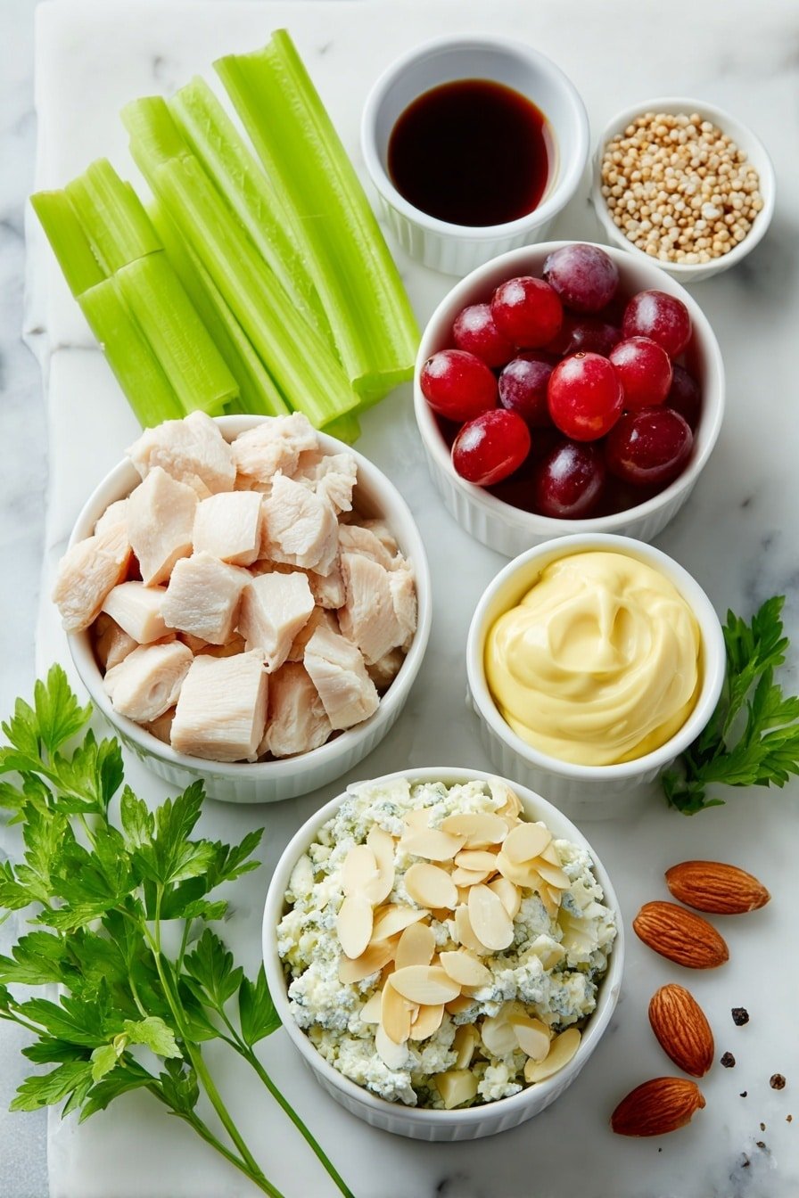 Chicken Salad with Grapes and Almonds Recipe - Ingredients Image — Chicken Salad with Grapes and Almonds, chicken salad with grapes and almonds, easy chicken salad recipe, healthy chicken salad, flavorful chicken salad with nuts and fruit