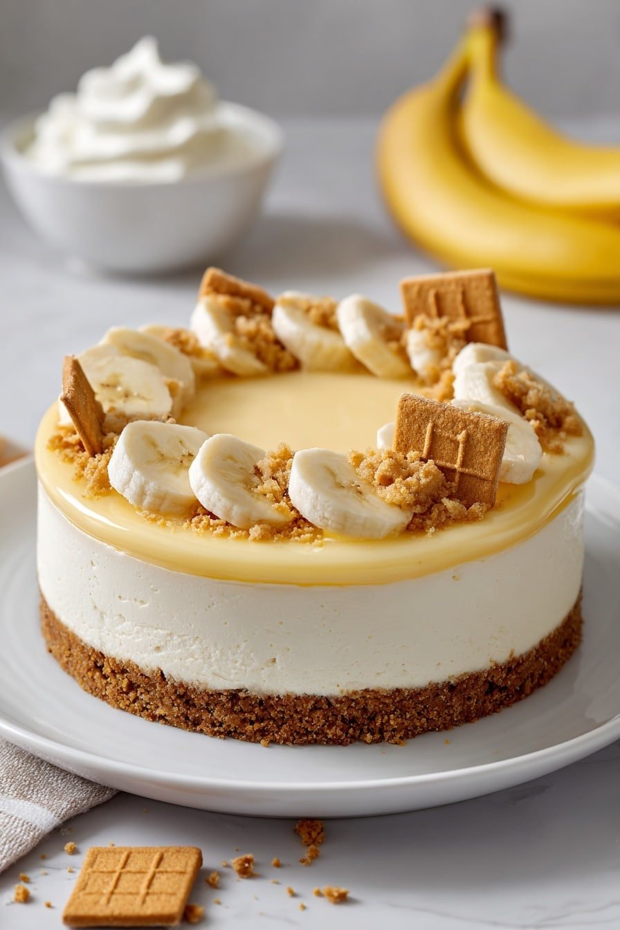 Banana Pudding Cheesecake Recipe - Article Image 1 — Banana Pudding Cheesecake, banana pudding dessert, homemade cheesecake with banana flavor, easy banana pudding cheesecake, creamy banana dessert