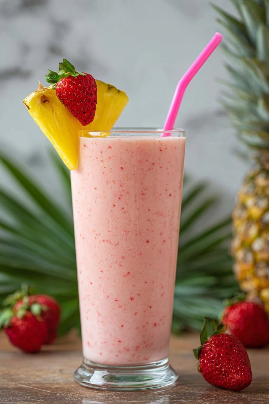 Virgin Strawberry Pina Colada Recipe - Article Image 1 — Virgin Strawberry Pina Colada, non-alcoholic tropical drink, easy fruit smoothie recipe, healthy summer beverage, virgin pina colada ideas
