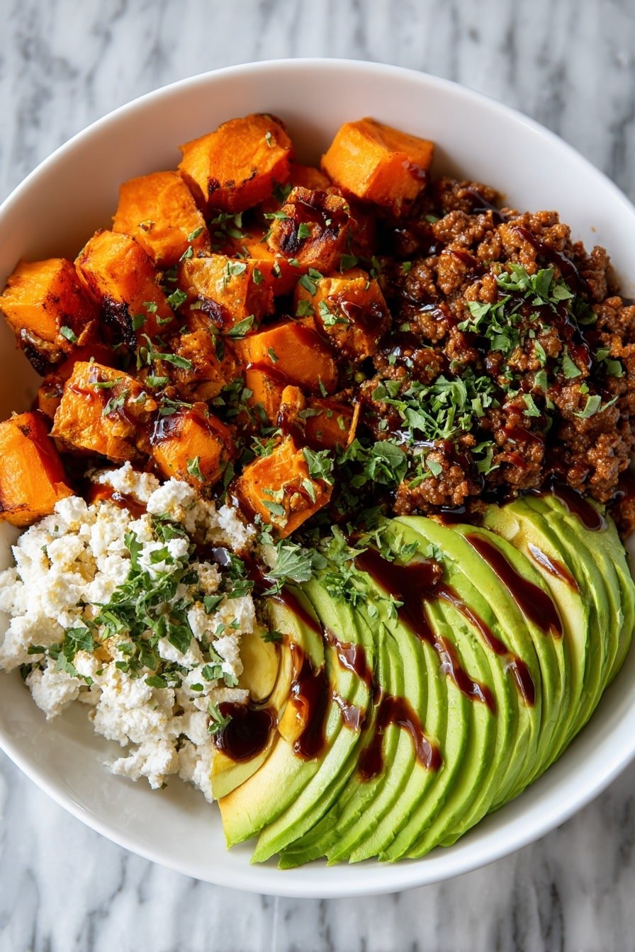 Ground Beef Sweet Potato Bowl with Hot Honey Recipe - Article Image 1 — Ground Beef Sweet Potato Bowl with Hot Honey, healthy sweet potato bowls, easy ground beef dinner, comforting weeknight meals, flavorful sweet potato recipes