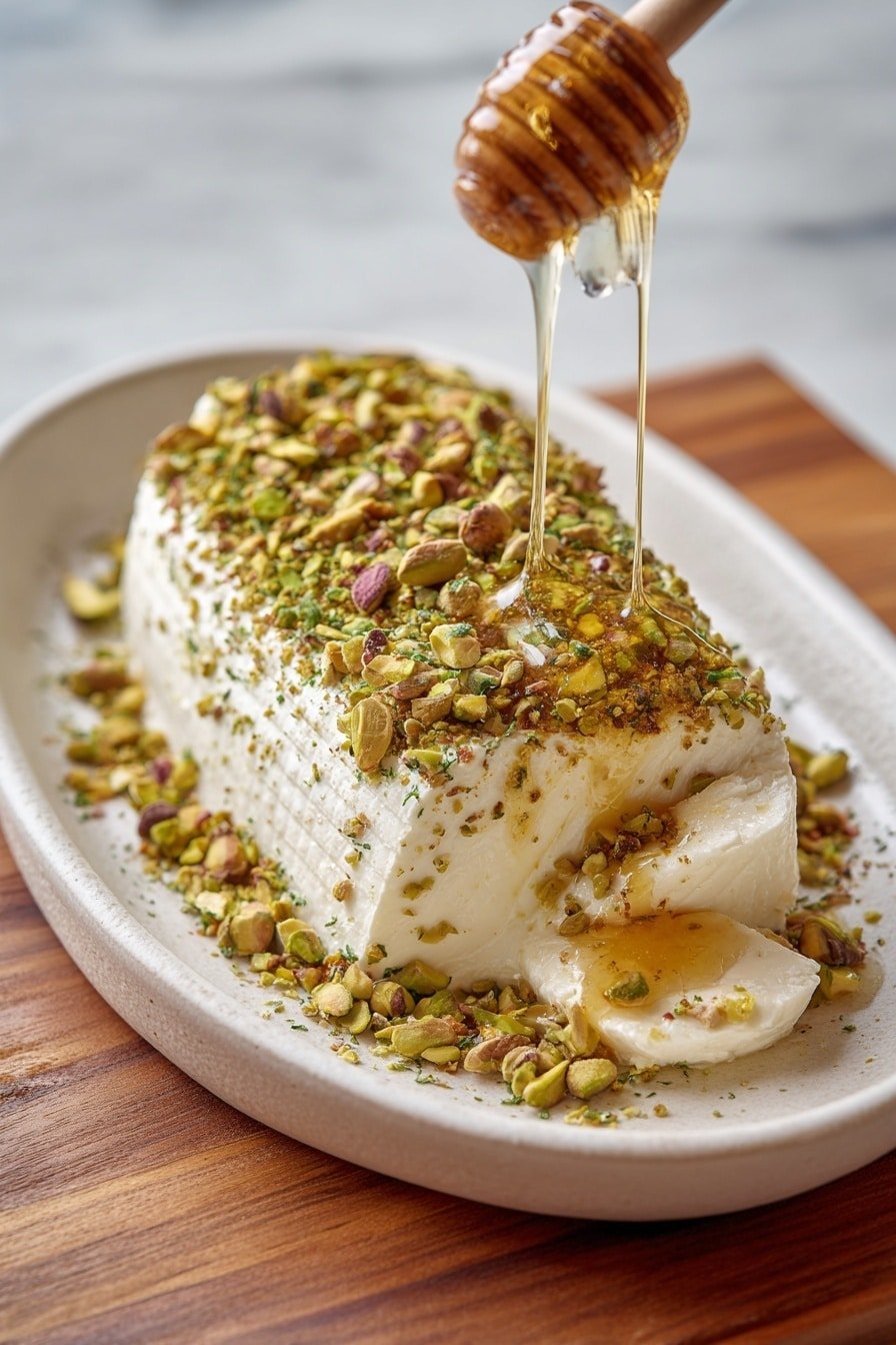 Boursin with Pistachios and Honey Dip Recipe - Article Image 1 — Boursin with Pistachios and Honey Dip, Boursin cheese appetizer, easy cheese dip recipes, herbed cheese with pistachios, honey dip appetizer