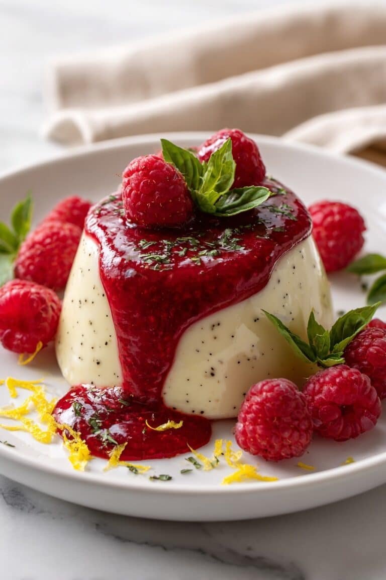 Lemon Basil Panna Cotta with Raspberry Sauce Recipe
