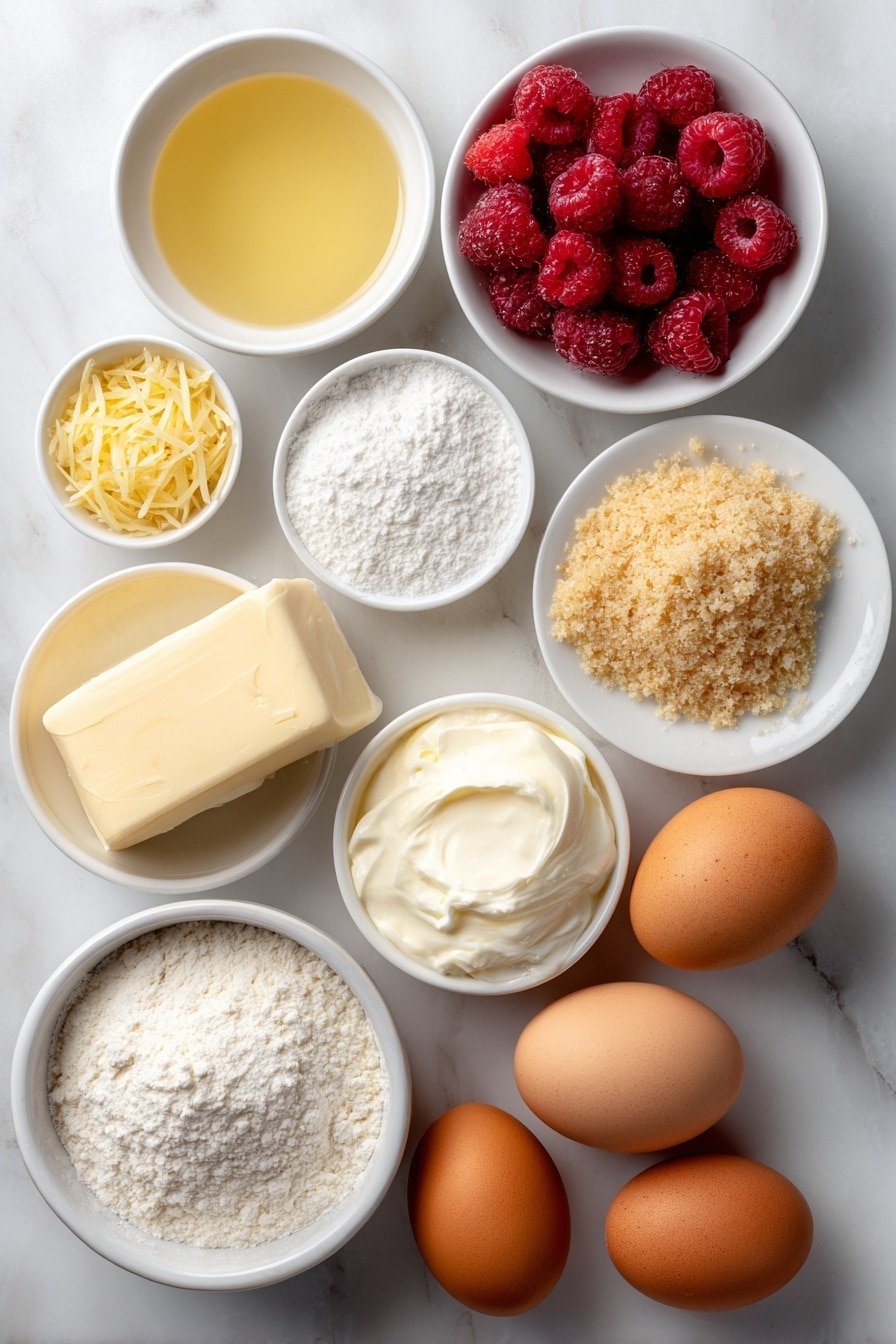 Lemon Raspberry Swirl Cheesecake Recipe - Ingredients Image — Lemon Raspberry Swirl Cheesecake, lemon raspberry cheesecake, citrus berry dessert, no-bake cheesecake with raspberry, elegant summer dessert