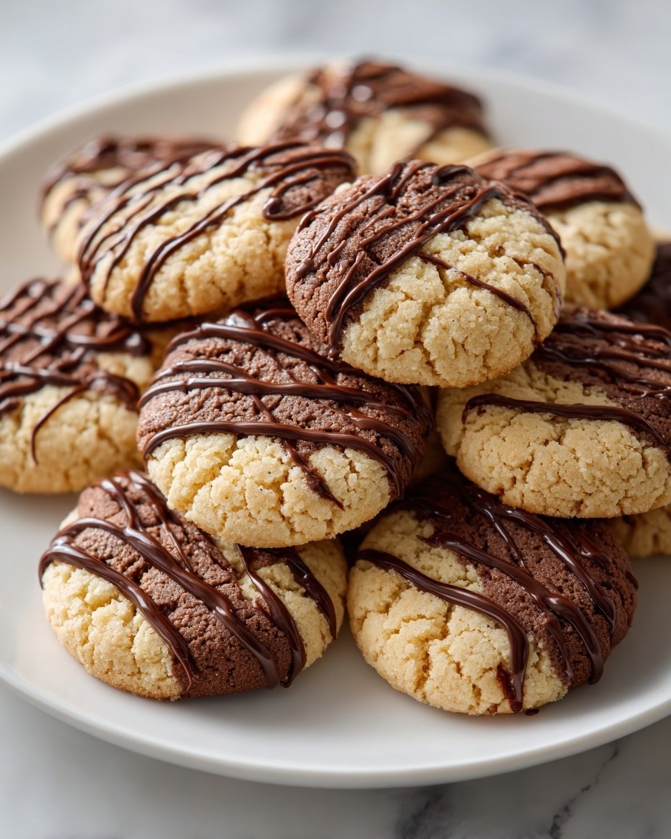 Peanut Butter Fudge Stripe Cookies Recipe - Recipe Image — Peanut Butter Fudge Stripe Cookies, peanut butter cookies with fudge stripes, easy peanut butter cookie recipe, chewy peanut butter cookies, homemade fudge stripe cookies