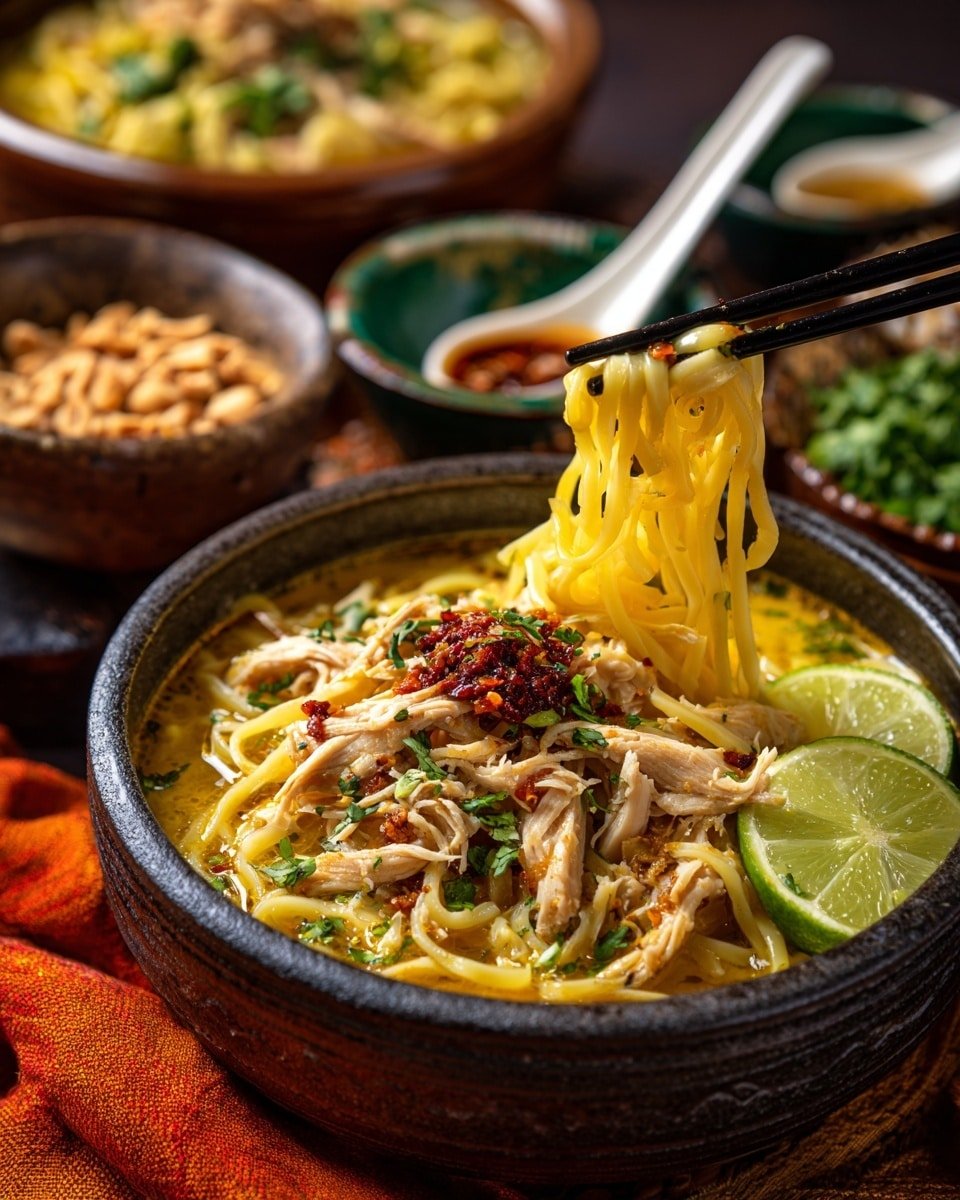 Quick Chicken Laksa Recipe - Recipe Image — Quick Chicken Laksa, Chicken Laksa, easy laksa recipe, quick Asian soup, flavorful chicken noodle soup