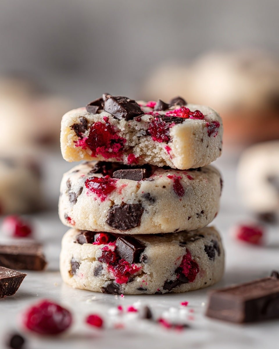 Cherry Chocolate Chip Shortbread Cookies Recipe - Recipe Image — Cherry Chocolate Chip Shortbread Cookies, cherry chocolate chip cookies, easy shortbread cookies, fruity chocolate cookie recipe, buttery cherry chocolate treats