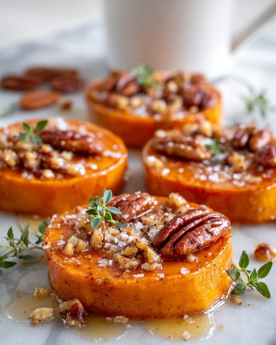 Melting Sweet Potatoes with Pecan Crumble Recipe - Recipe Image — Melting Sweet Potatoes with Pecan Crumble, sweet potato side dish, fall comfort food, roasted sweet potatoes with topping, easy seasonal recipes