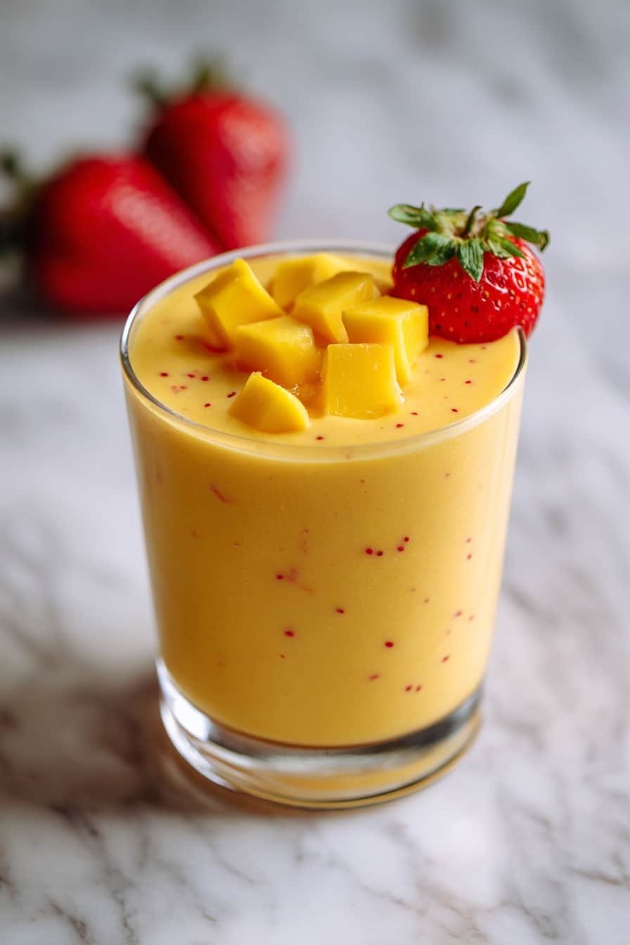 Strawberry Mango Smoothie Recipe - Article Image 1 — Strawberry Mango Smoothie, healthy fruit smoothie, tropical fruit beverages, easy smoothie recipe, refreshing breakfast drinks
