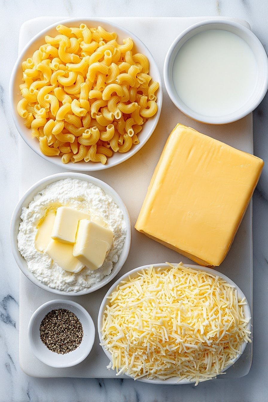 Easy Baked Mac and Cheese Recipe - Ingredients Image — Easy Baked Mac and Cheese, baked mac and cheese recipe, comfort food recipes, cheesy baked pasta, family dinner ideas