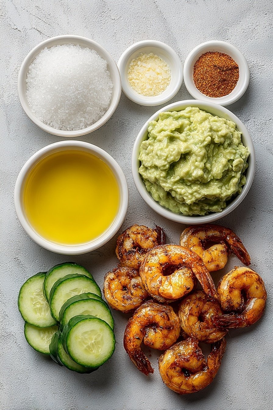 Blackened Shrimp Cucumber Bites Recipe - Ingredients Image — Blackened Shrimp Cucumber Bites, spicy shrimp appetizer, smoky shrimp snacks, easy seafood appetizers, fresh cucumber bites