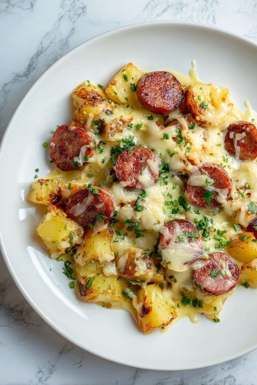 Cheesy Ranch Potatoes and Sausage Bake Recipe - Article Image 2 — Cheesy Ranch Potatoes and Sausage Bake, cheesy ranch potato dish, easy sausage potato bake, sheet pan dinner with ranch, comfort food potato bake