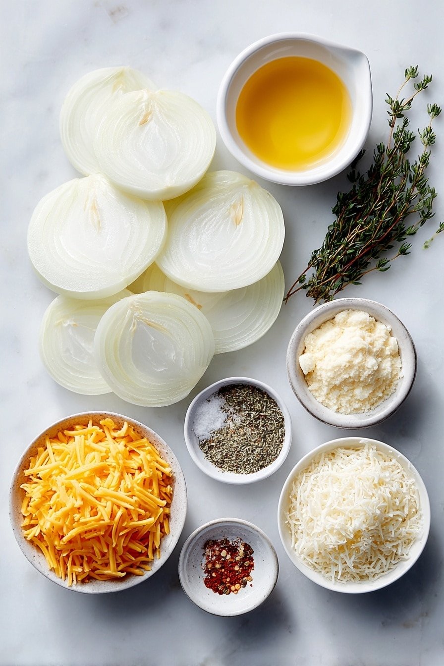 Cheesy Nashville Onion Bake Recipe - Ingredients Image — Cheesy Nashville Onion Bake, Nashville onion bake, cheesy onion dish, baked onion side dish, comfort food recipes