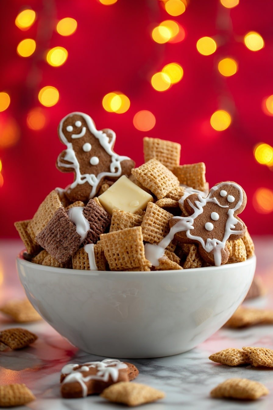 Gingerbread Party Mix Recipe - Article Image 1 — Gingerbread Party Mix, holiday snack mix, festive treat recipe, spice cookie snack, crunchy gingerbread snack