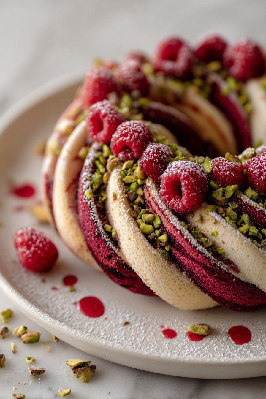 Raspberry Pistachio Wreath Recipe - Article Image 2 — Raspberry Pistachio Wreath, raspberry pistachio bread, festive breakfast pastry, easy holiday brunch ideas, fruit and nut wreath