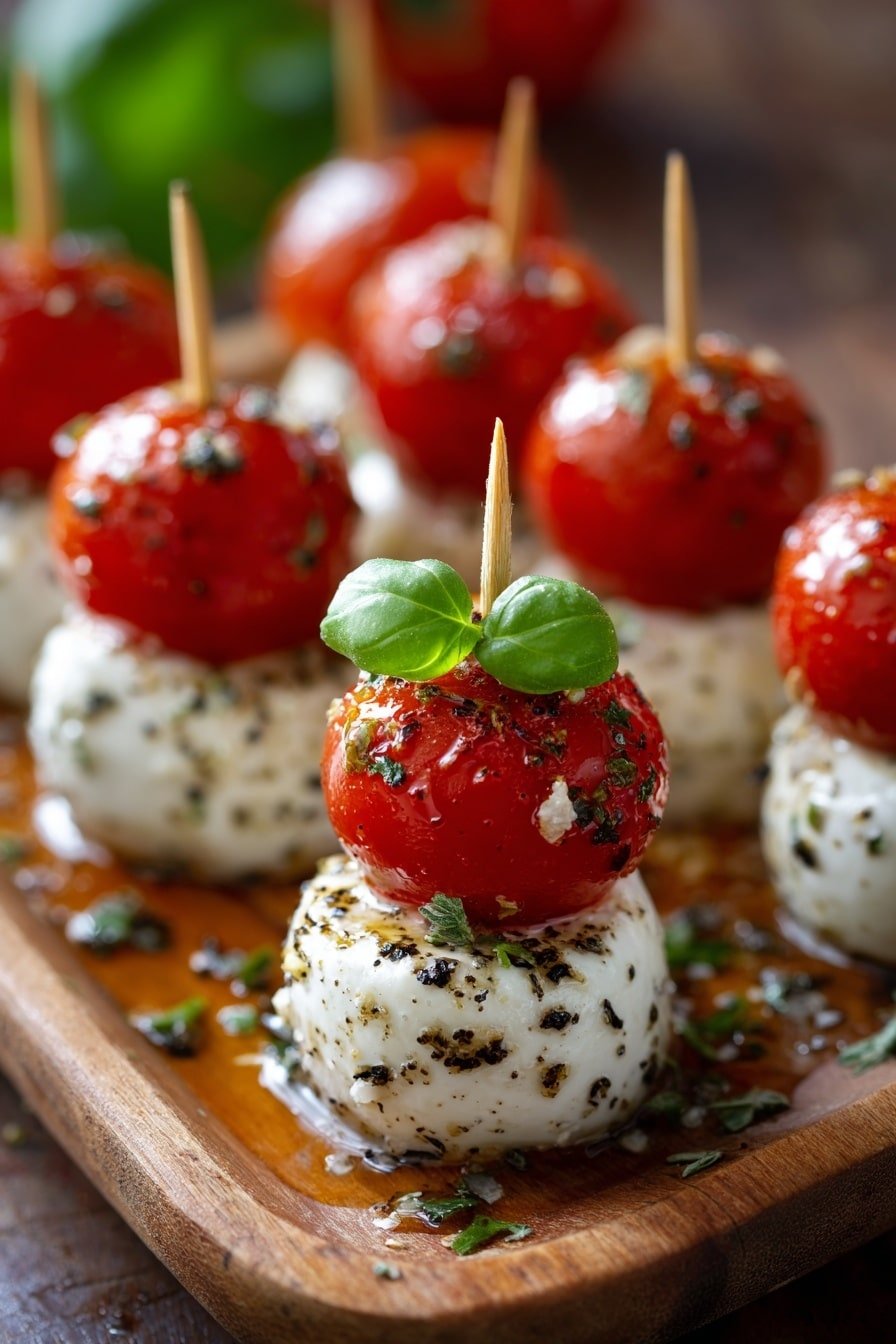 Mini Caprese Skewers with Balsamic Glaze Recipe - Article Image 2 — Mini Caprese Skewers with Balsamic Glaze, Caprese Skewers appetizer, Cherry Tomato and Mozzarella Skewers, Easy Caprese Salad Bites, Balsamic Glaze Drizzle Recipe