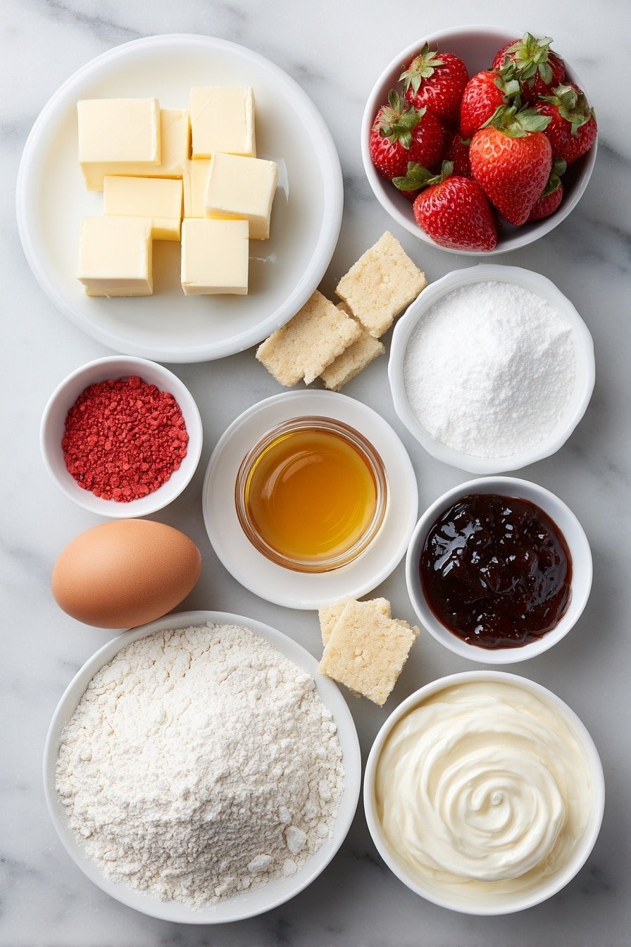 Strawberry Cookie Boats with Cream Filling Recipe - Ingredients Image — Strawberry Cookie Boats with Cream Filling, strawberry dessert recipes, easy fruit-filled cookies, creamy strawberry treats, handheld fruit desserts