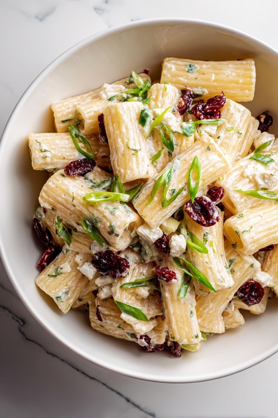 Cranberry Feta Rigatoni Salad Recipe - Article Image 2 — Cranberry Feta Rigatoni Salad, pasta salad with cranberries and feta, easy pasta salad recipes, light and flavorful pasta salad, healthy Rigatoni salad recipes