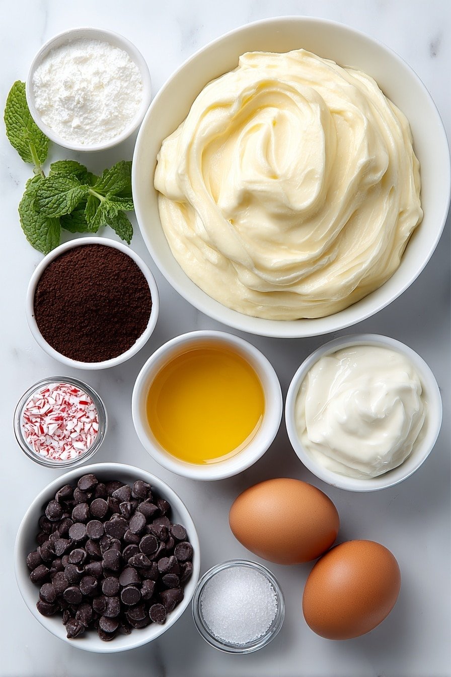 Peppermint Chocolate Greek Yogurt Mousse Recipe - Ingredients Image — Peppermint Chocolate Greek Yogurt Mousse, Greek Yogurt Dessert, Healthy Peppermint Chocolate Treats, Easy Holiday Mousse, Light Chocolate Mint Dessert