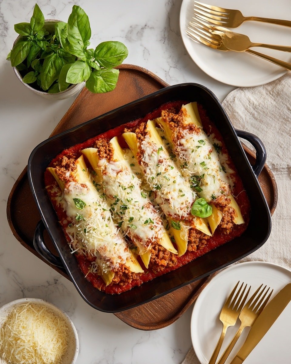 Baked Stuffed Manicotti with Beef & Ricotta Recipe - Recipe Image — Baked Stuffed Manicotti with Beef & Ricotta, Italian Stuffed Pasta, Baked Manicotti Recipe, Comfort Food Pasta, Cheesy Beef Manicotti