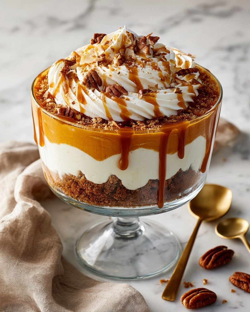 Maple Pecan & Pumpkin Cheesecake Trifle (No-Bake) Recipe - Recipe Image — Maple Pecan & Pumpkin Cheesecake Trifle, no-bake pumpkin dessert, fall cheesecake trifle, easy pumpkin dessert, seasonal autumn trifle