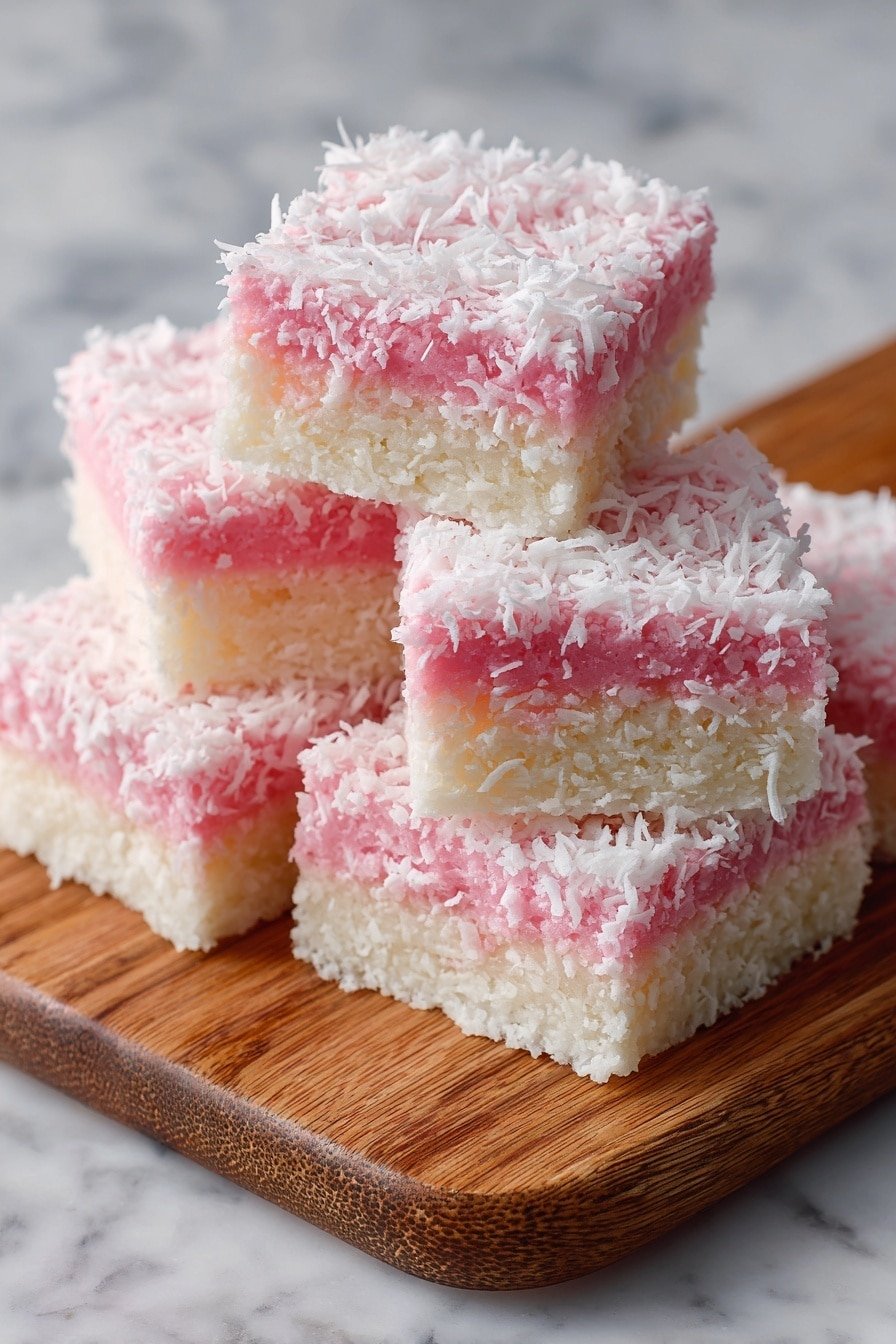 Pink Coconut Snow Bars Recipe - Article Image 1 — Pink Coconut Snow Bars, Pink Coconut Snow Bars recipe, coconut dessert bars, easy coconut snow bars, homemade coconut treat