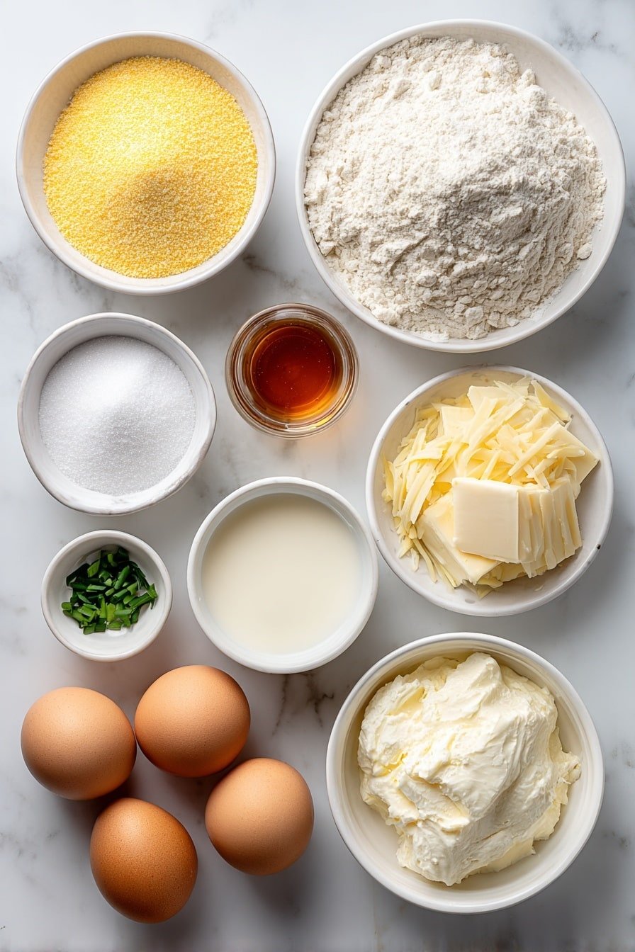 Smoked Gouda Cornbread Waffle Bites Recipe - Ingredients Image — Smoked Gouda Cornbread Waffle Bites, cornbread waffle bites, savory cornbread recipes, cheesy snack ideas, brunch appetizer recipes