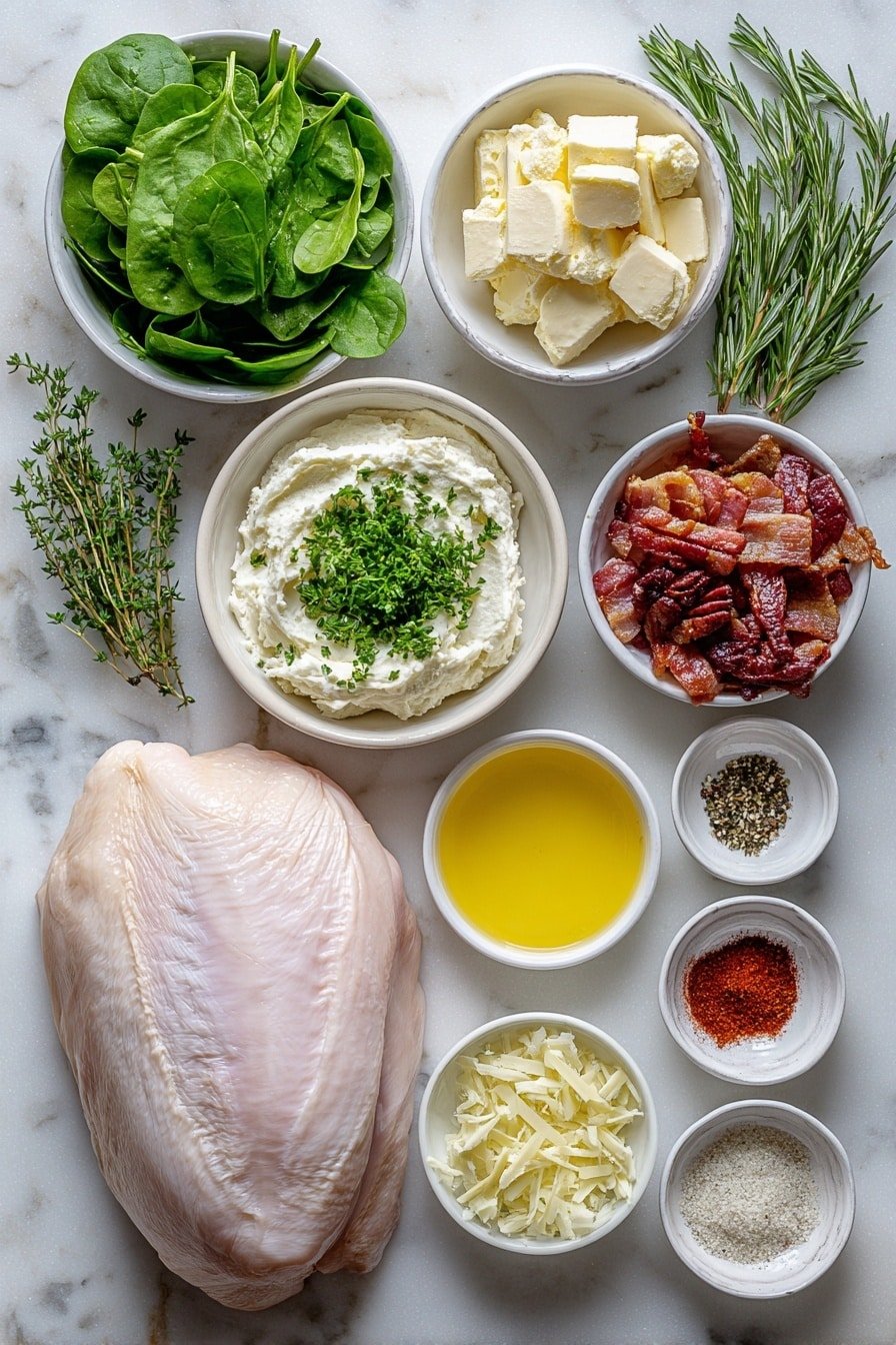 Herb Stuffed Turkey Breast Recipe - Ingredients Image — Herb Stuffed Turkey Breast, turkey breast stuffed with herbs and cream cheese, flavorful turkey roulade, moist roast turkey recipe, elegant holiday turkey