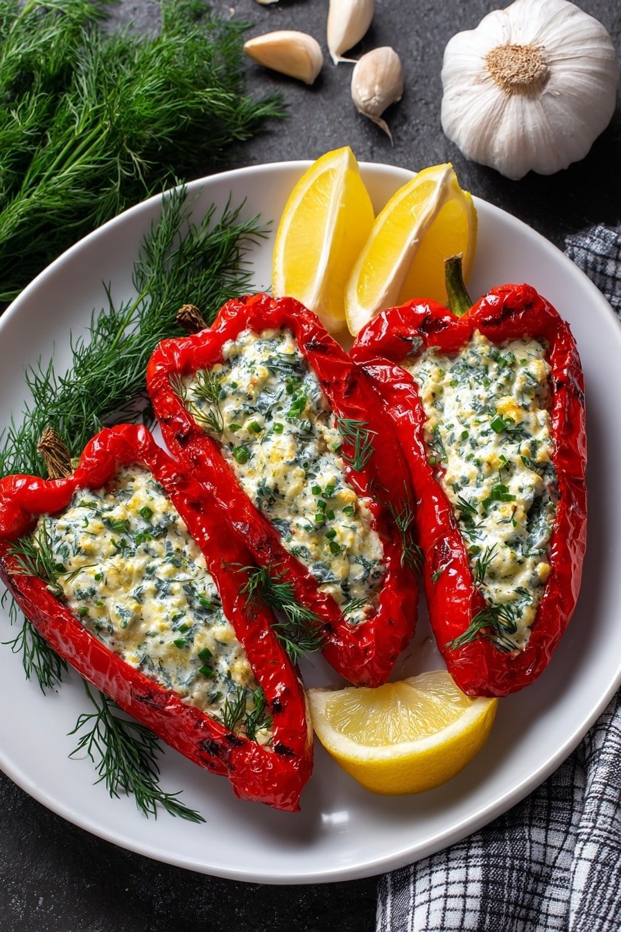 Feta Stuffed Peppers with Dill and Lemon Recipe - Article Image 2 — Feta Stuffed Peppers with Dill and Lemon, stuffed pepper recipes, feta cheese stuffed peppers, healthy stuffed peppers, lemon dill vegetarian main dish