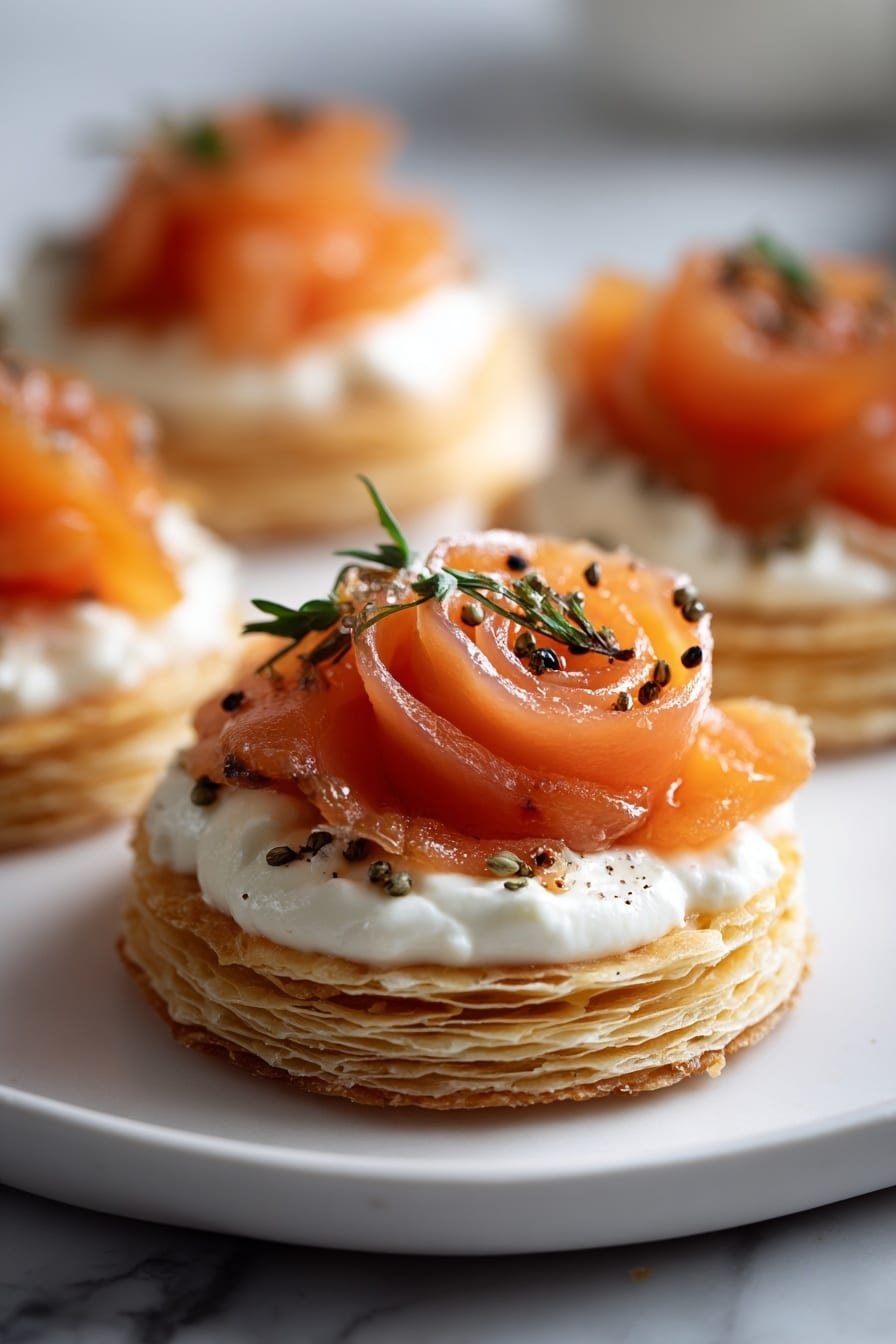 Smoked Salmon Puff Pastry Rolls Recipe - Article Image 1 — Smoked Salmon Puff Pastry Rolls, smoked salmon appetizer, puff pastry appetizers, salmon and cream cheese bites, elegant brunch finger food