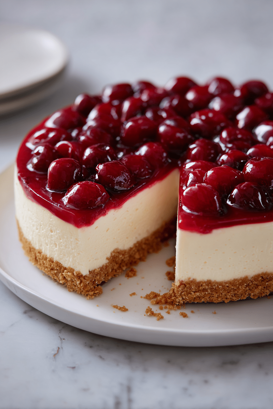 Creamy Cherry Cheesecake with Graham Cracker Crust Recipe - Article Image 2 — Creamy Cherry Cheesecake with Graham Cracker Crust,Cherry Cheesecake,Easy Cheesecake Recipe,Full of Flavor Cheesecake,No-Bake Cherry Cheesecake