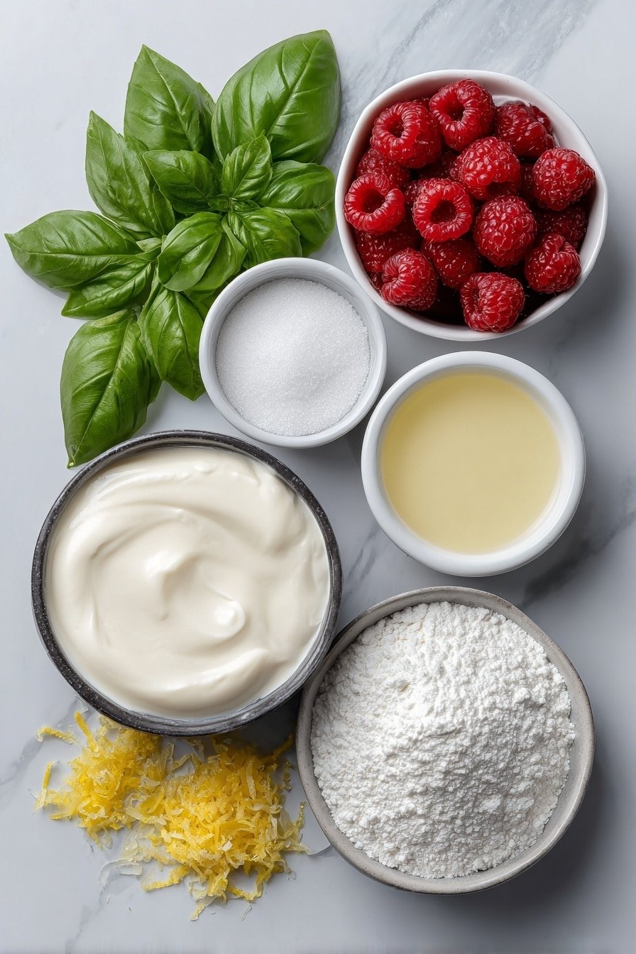 Lemon Basil Panna Cotta with Raspberry Sauce Recipe - Ingredients Image — Lemon Basil Panna Cotta, Lemon Basil Panna Cotta with Raspberry Sauce, Elegant dessert recipes, Easy panna cotta ideas, Refreshing berry desserts