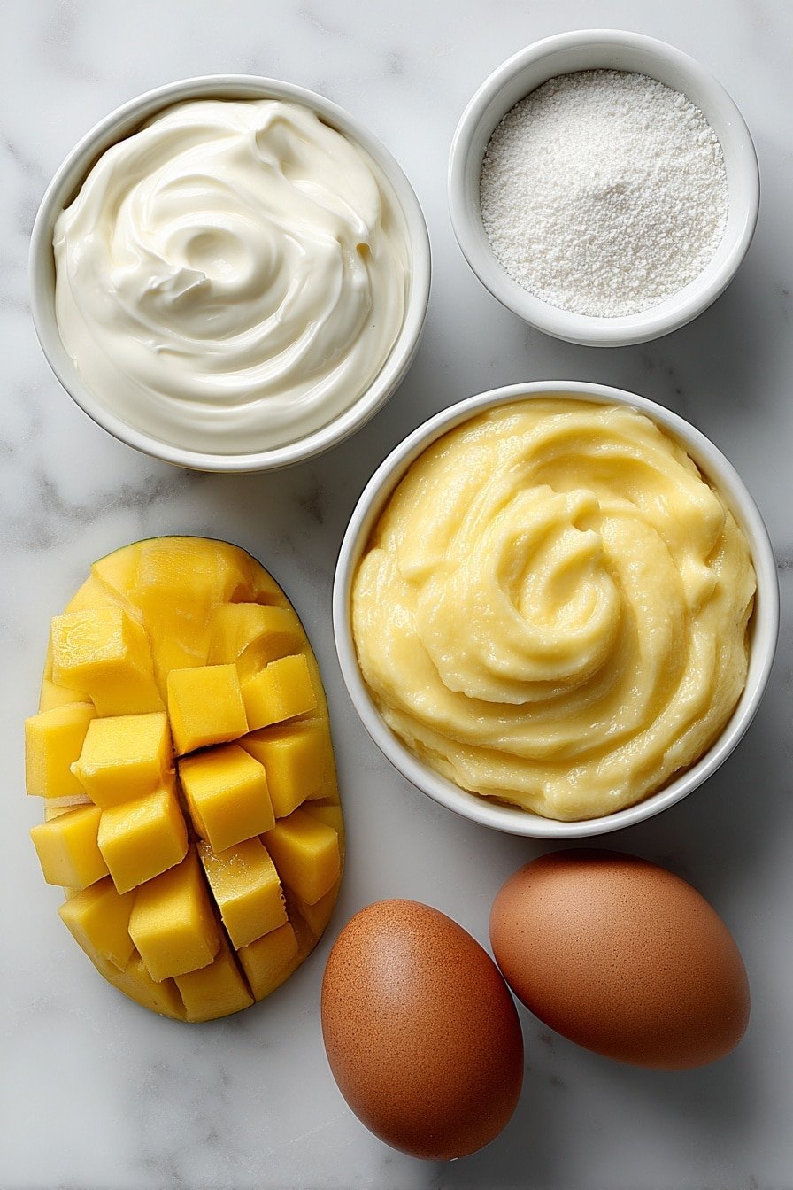 Creamy Mango Mousse Recipe - Ingredients Image — Creamy Mango Mousse, Mango Mousse Recipe, Tropical Mango Dessert, Easy Mango Dessert, No-Bake Mango Mousse
