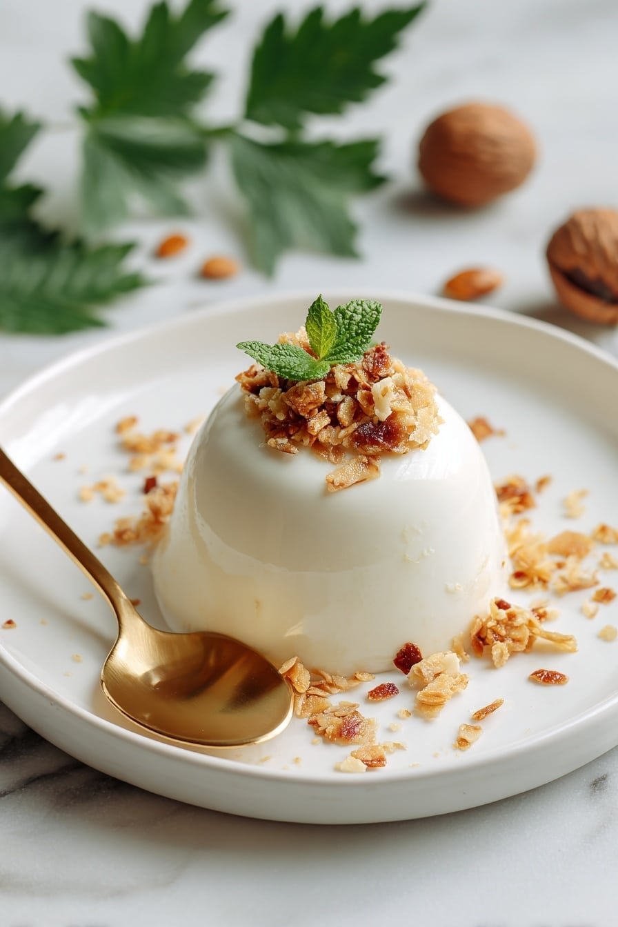 Toasted Coconut Panna Cotta Recipe - Article Image 1 — Toasted Coconut Panna Cotta, coconut panna cotta recipe, tropical dessert ideas, easy panna cotta dessert, coconut dessert with toasted flavor