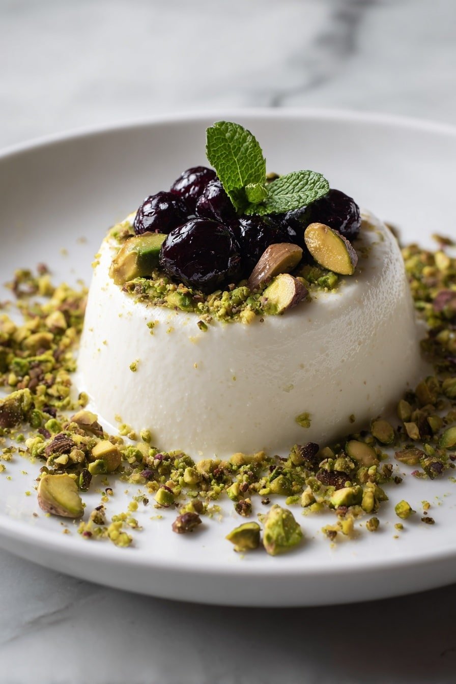 Pistachio Panna Cotta Recipe - Article Image 1 — Pistachio Panna Cotta, Italian dessert recipes, creamy pistachio dessert, easy panna cotta ideas, nutty dessert treats