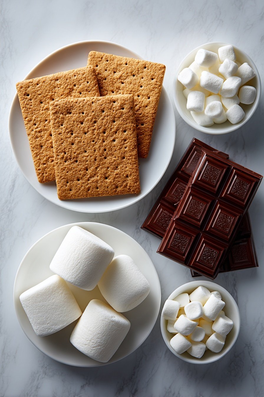 Air Fryer S'mores Recipe - Ingredients Image — Air Fryer S'mores, no-bake s'mores ideas, quick s'mores recipe, easy air fryer desserts, outdoor-inspired indoor treats