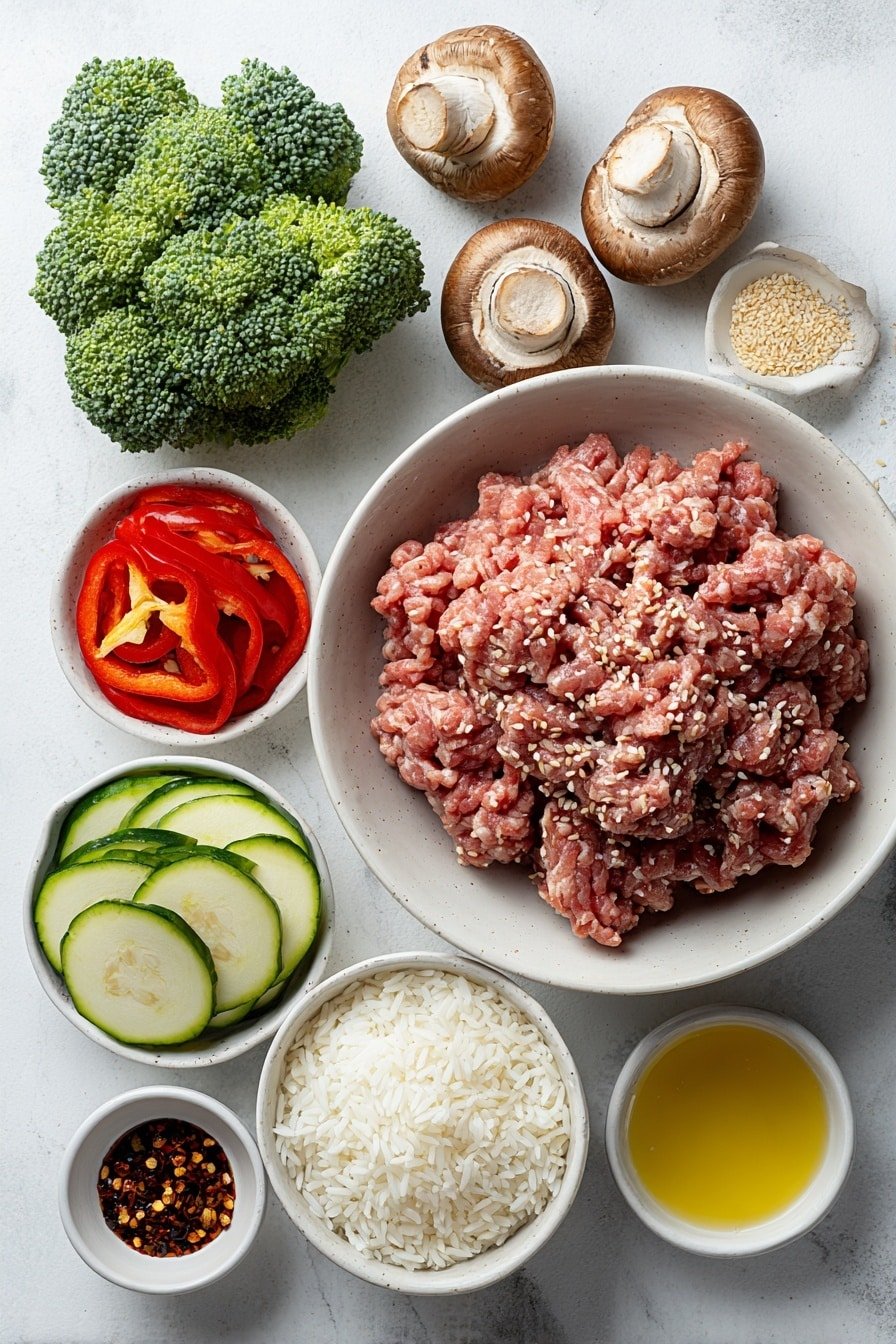Spicy Ground Beef Stir-Fry with Veggies Recipe - Ingredients Image — Spicy Ground Beef Stir-Fry with Veggies, Ground Beef Stir-Fry Recipe, Easy Beef and Veggie Stir-Fry, Quick Spicy Beef Dinner, Healthy Ground Beef Meal