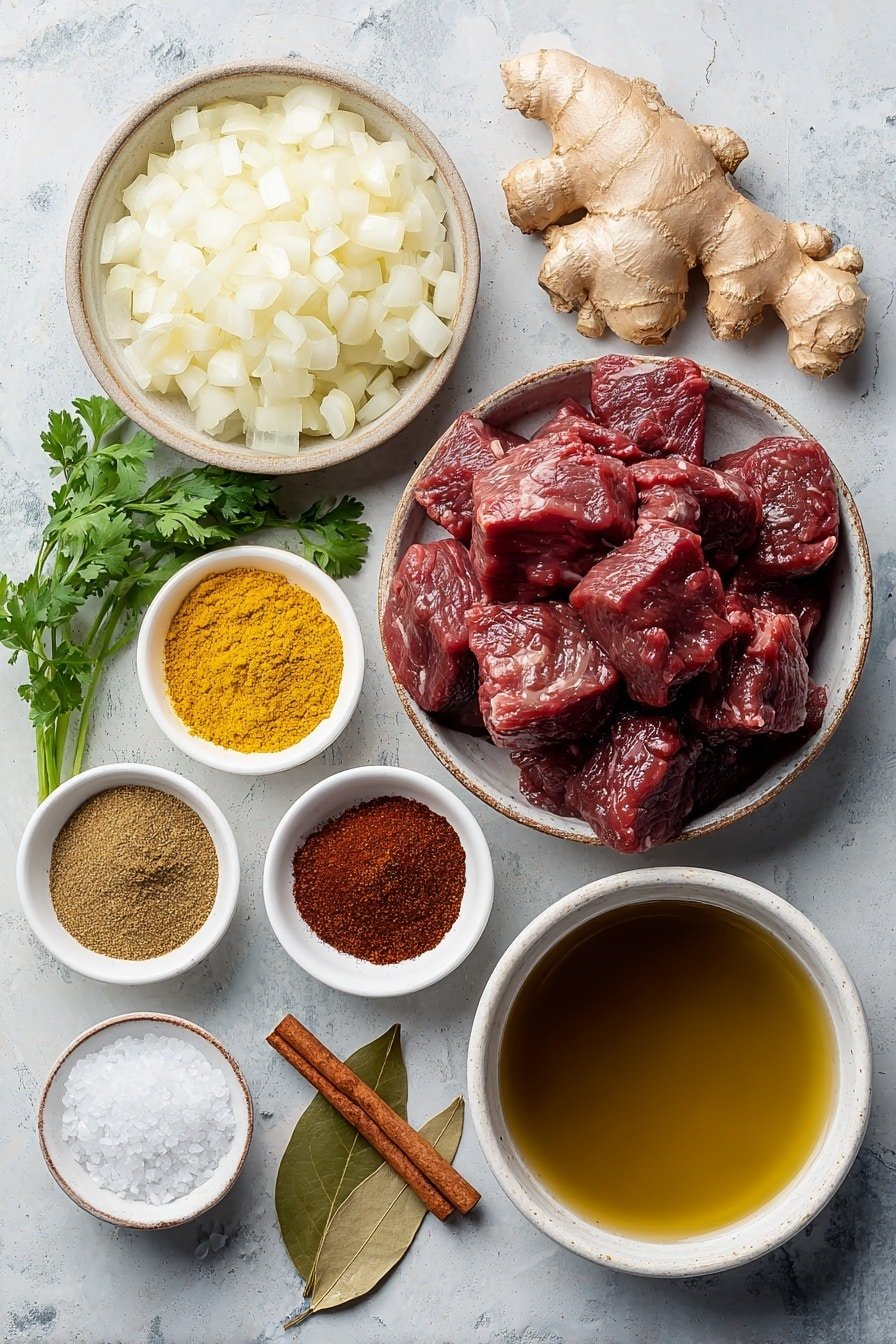 Slow Cooker Indian Beef Curry Recipe - Ingredients Image — Slow Cooker Indian Beef Curry, Indian Beef Curry recipe, easy slow cooker curry, comforting beef curry, flavorful Indian stew