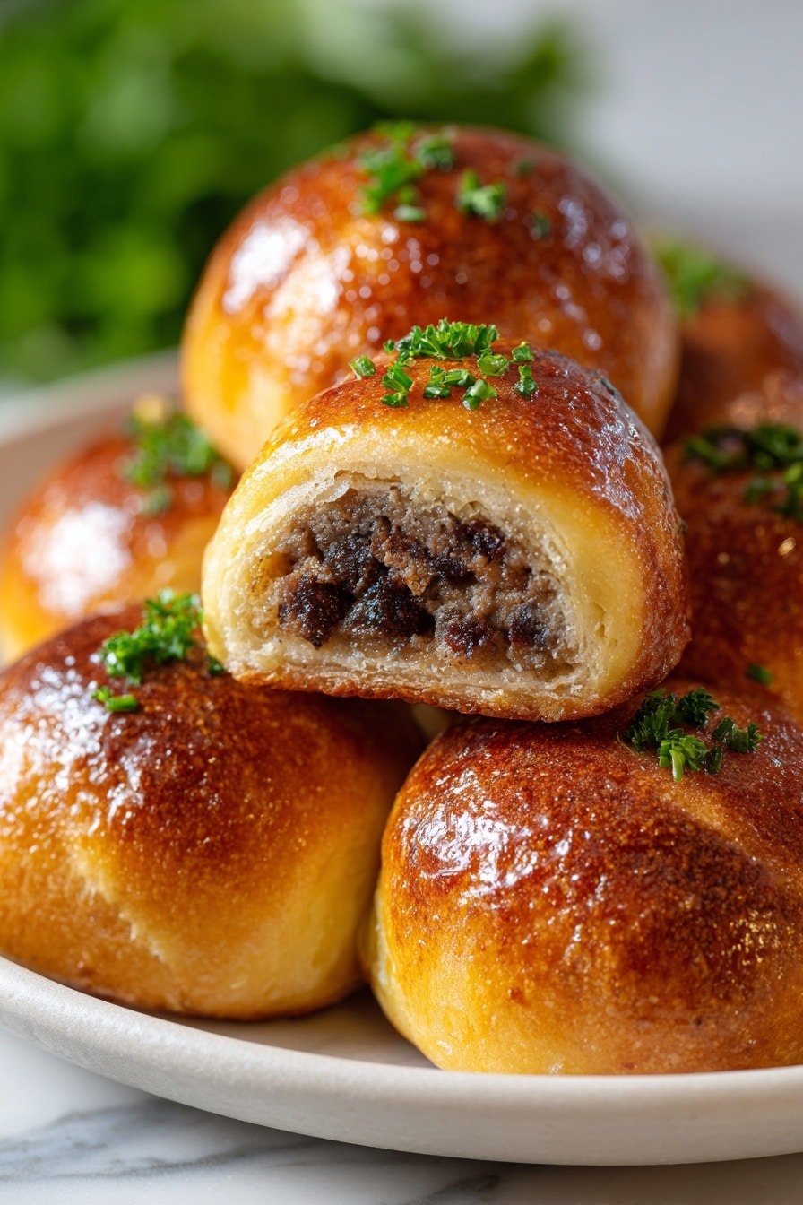 Garlic Butter Cheeseburger Rollups Recipe - Article Image 1 — Garlic Butter Cheeseburger Rollups, Cheeseburger Rollups, Easy Cheeseburger Appetizer, Stuffed Bread Rollups, Savory Beef Rollups