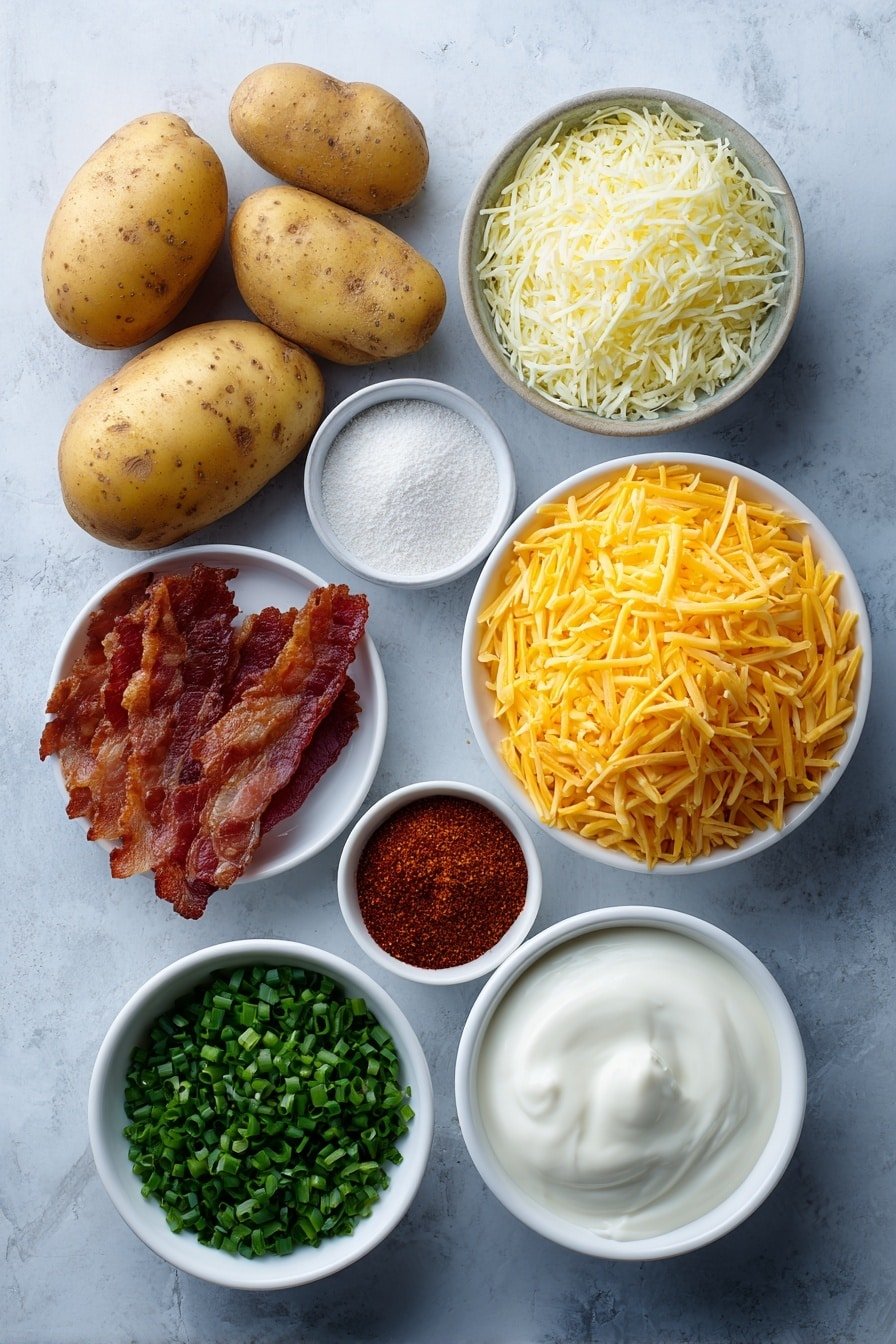 Crispy Cheddar Bacon Voodoo Fries Recipe - Ingredients Image — Crispy Cheddar Bacon Voodoo Fries, crispy cheesy loaded fries, bacon loaded fries recipe, comfort food fries with bacon and cheese, easy spicy fry appetizer
