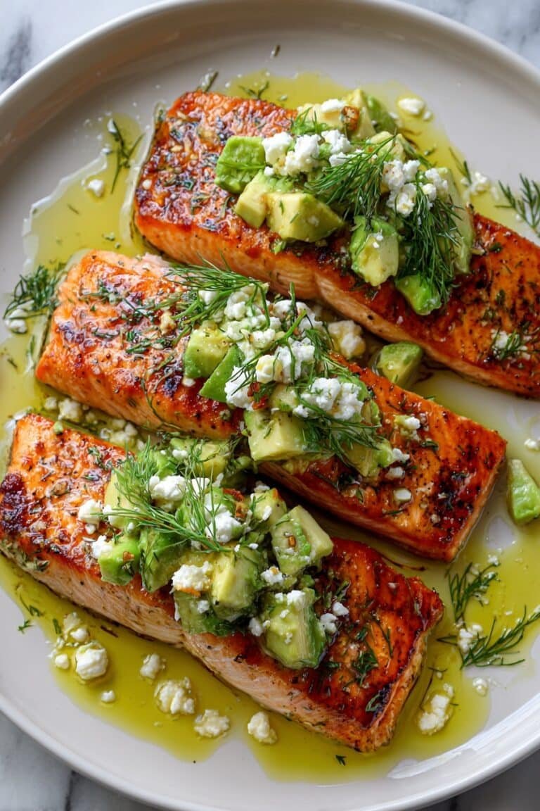 Baked Salmon with Avocado Feta Recipe